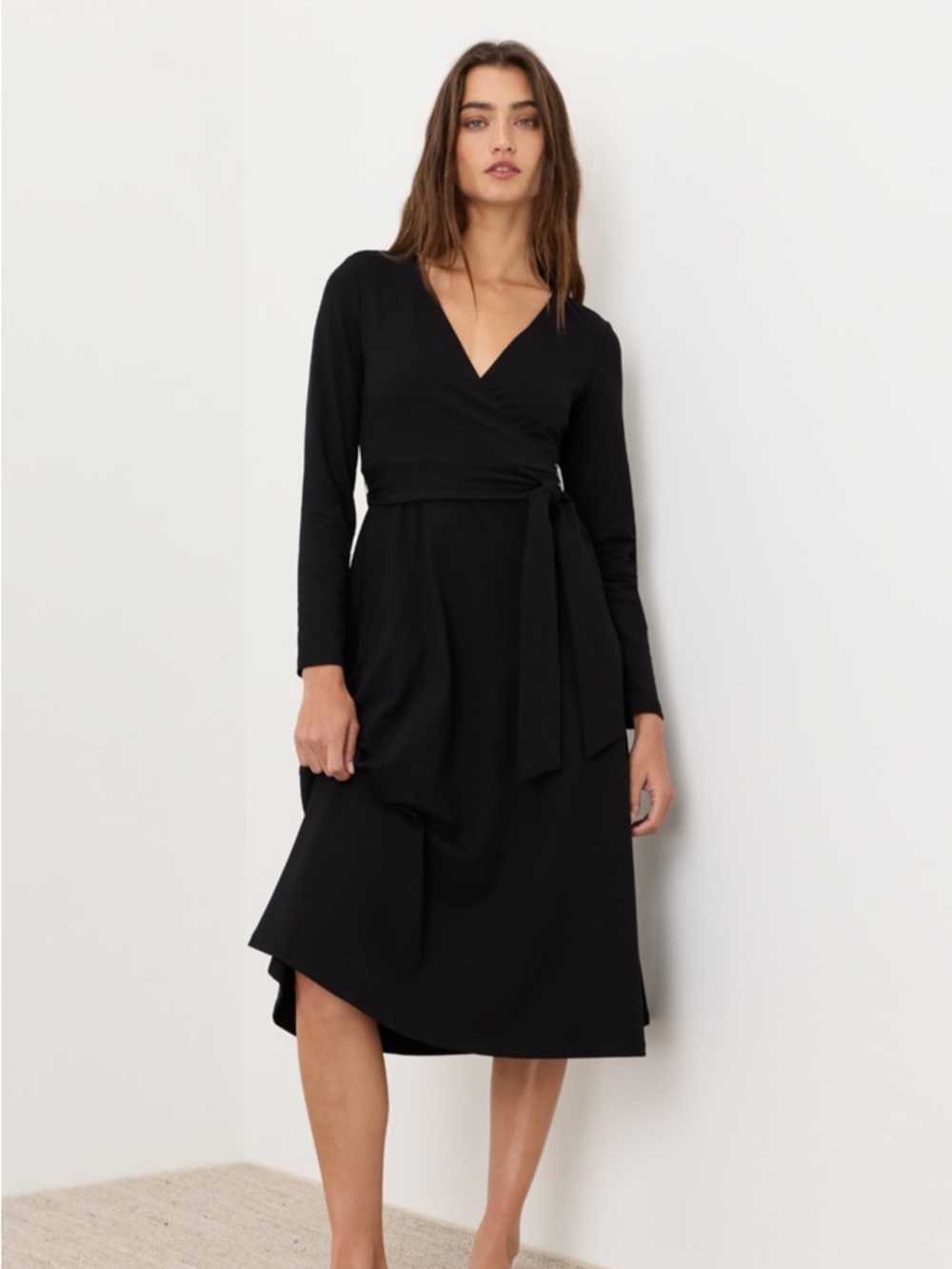 Pact Fit & Flare Wrap Dress - Black - M
